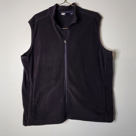 Lands End Vest Mens XL Black Full Zip Casual Mock Neck Casual Golf Soft Fleece - Picture 1 of 8